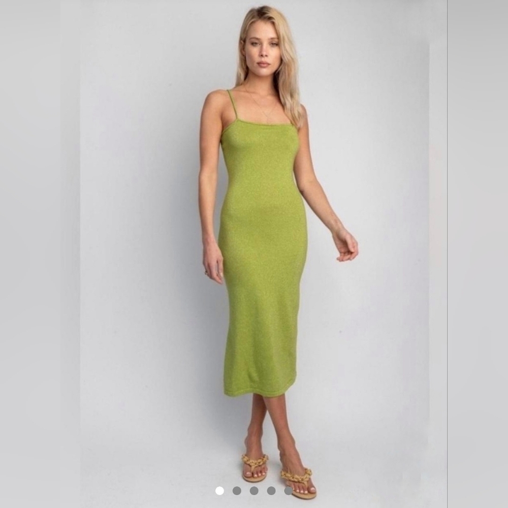 Resa Knit Collection Green Sheath Midi Dress Size Small Metallic Threading Boho - Picture 16 of 16